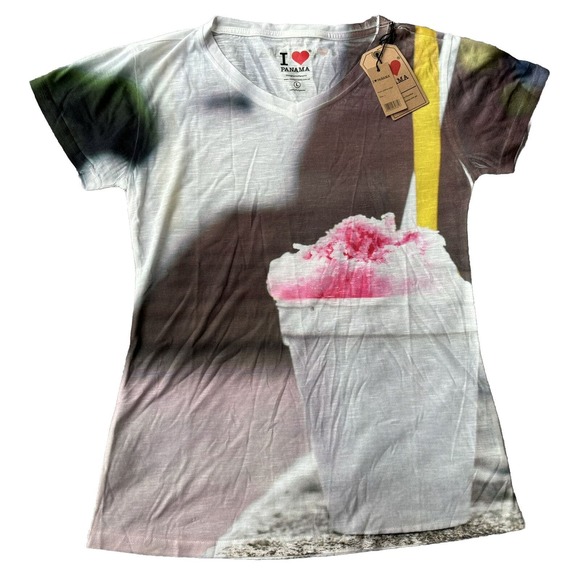 I Love Panama T-Shirt V-Neck Tee Shaved Ice Colorful Summer Lightweight Womens - Picture 1 of 11